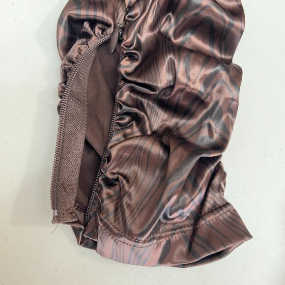 Maniere De Voir High Waisted Ruched Brown Satin Leopard Pants  Women's US 10 - Picture 10 of 13